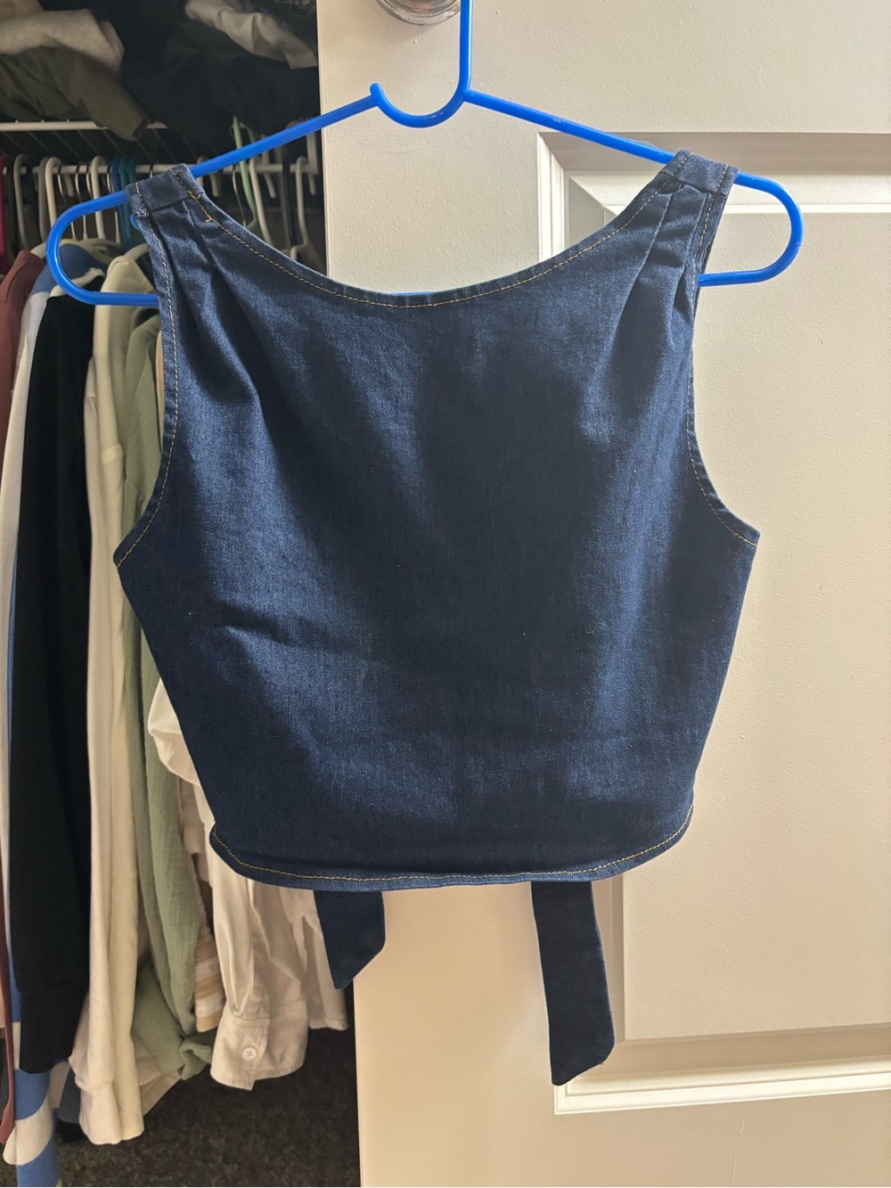 SHEIN Dark Blue Denim Tie-Back Crop Tank